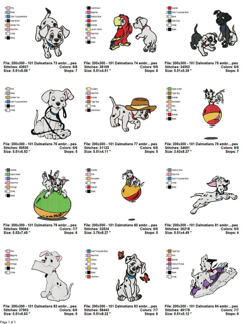 101 Dalmatians Embroidery Design Bundle 7 - Etsy