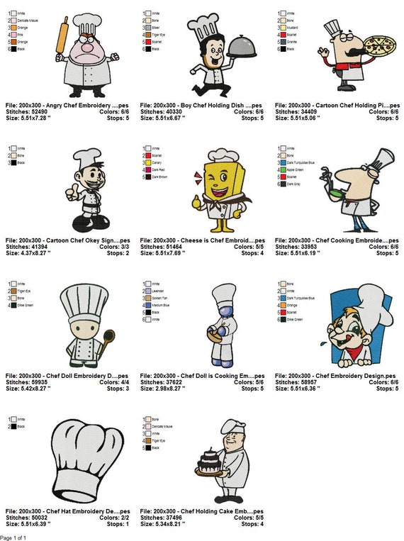 Chef Embroidery Design Bundle 61 Etsy