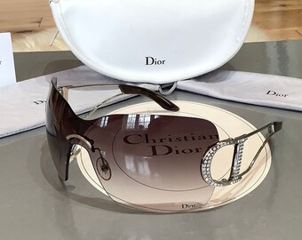 Christian Dior John Galliano Diamanté D-Logos Lila Ombre Linsen Silber Schild Visier Ski Wrap Randlose Sunglasses.Authentic.Vintage.DIORLY 1