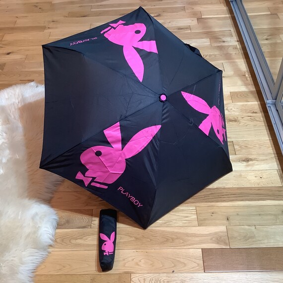 Playboy Pink Bunny Logos Black Umbrella.Original … - image 1