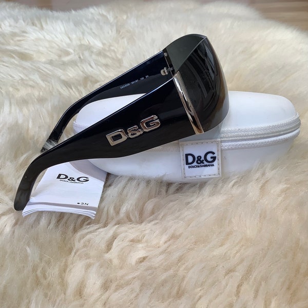 Dolce and Gabbana D&G Silver  Logos Black Shield Visor Ski Wrap Wraparound Rimless Oversized Sunglasses.Authentic.Y2K