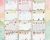 2026 Watercolor Calendar Printable: Kids Homeschool Planner (Canva Template, Digital Download, US Letter)