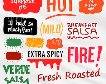 Salsa Etikett SVG Bundle, Hot Sauce Clipart (Digital Nedladdning)