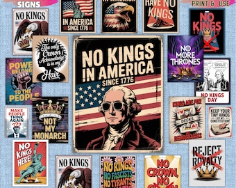 No Kings Day Printable Signs – 60 Bold Protest Posters for Civic Marches, Events & Wall Art – Instant Digital Download, Printable Signs.