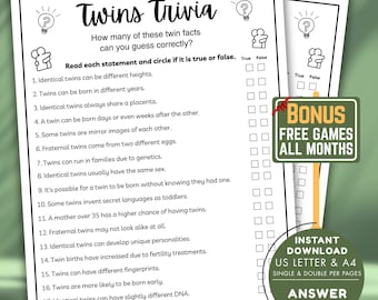 Twins Trivia Game, Baby Shower Party, True or False (PDF Download)