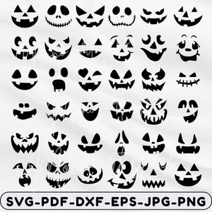 Pumpkin Face SVG Bundle, Jack O Lantern SVG, Halloween Face Clipart, Pumpkin Carving Stencil, Scary Pumpkin Png, Dxf, Pdf, Eps, JPG