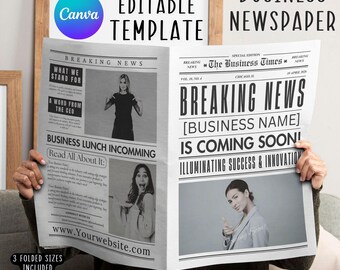 Sjabloon zakelijke krant, bewerkbare canvaslay-out (digitale download)