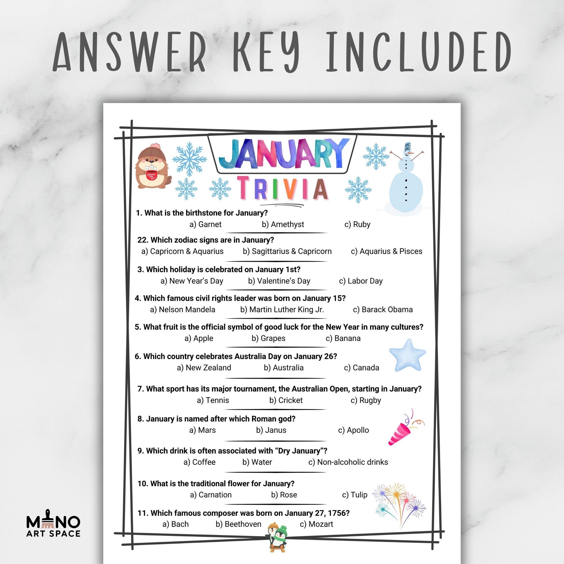 January Trivia Game Printable, Winter Party Quiz, New Year Classroom ...