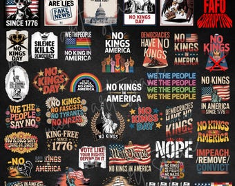 No Kings in America PNG, Pdf Bundle – 40 Black Background Protest Designs, Signs & Transparent Files for Anti-Authoritarian, Pro-Democracy.