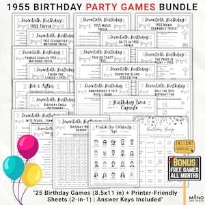 1955 Birthday Games Bundle, 70th Party Printable Trivia, 50s Theme Quiz, Fun 1955 Printable Party Activities, Party Games, Instant Download