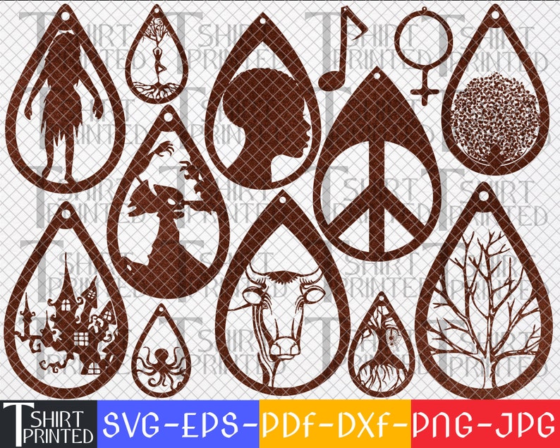 Teardrop Svg Dxf Eps Jpg Png Leather Earrings Svg Jewelry Svg,Cuttable Leather Svg Earring Svg Bundle Earring Template Svg Pdf.