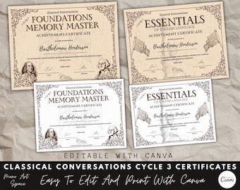 Classical Conversations Cycle 3 Certificate Template, Editable Canva (Digital Download)
