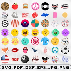 Schlüsselbund SVG-Bundle, 122 runde Schlüsselbund-Designs, verschiedene SVG-Dateien für Cricut und Silhouette, Emoji svg, Muster svg, Tier svg.