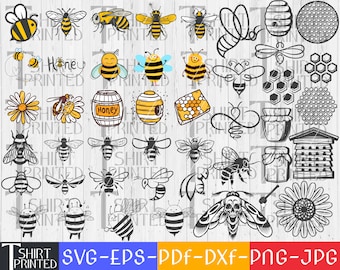 Bee Svg, Bee Svg bundel, Bumble Bee Svg, Honey Drip, Spring Svg, Honey Svg, Bee Clip Art, Dxf, Png, Eps, Jpg, Pdf.