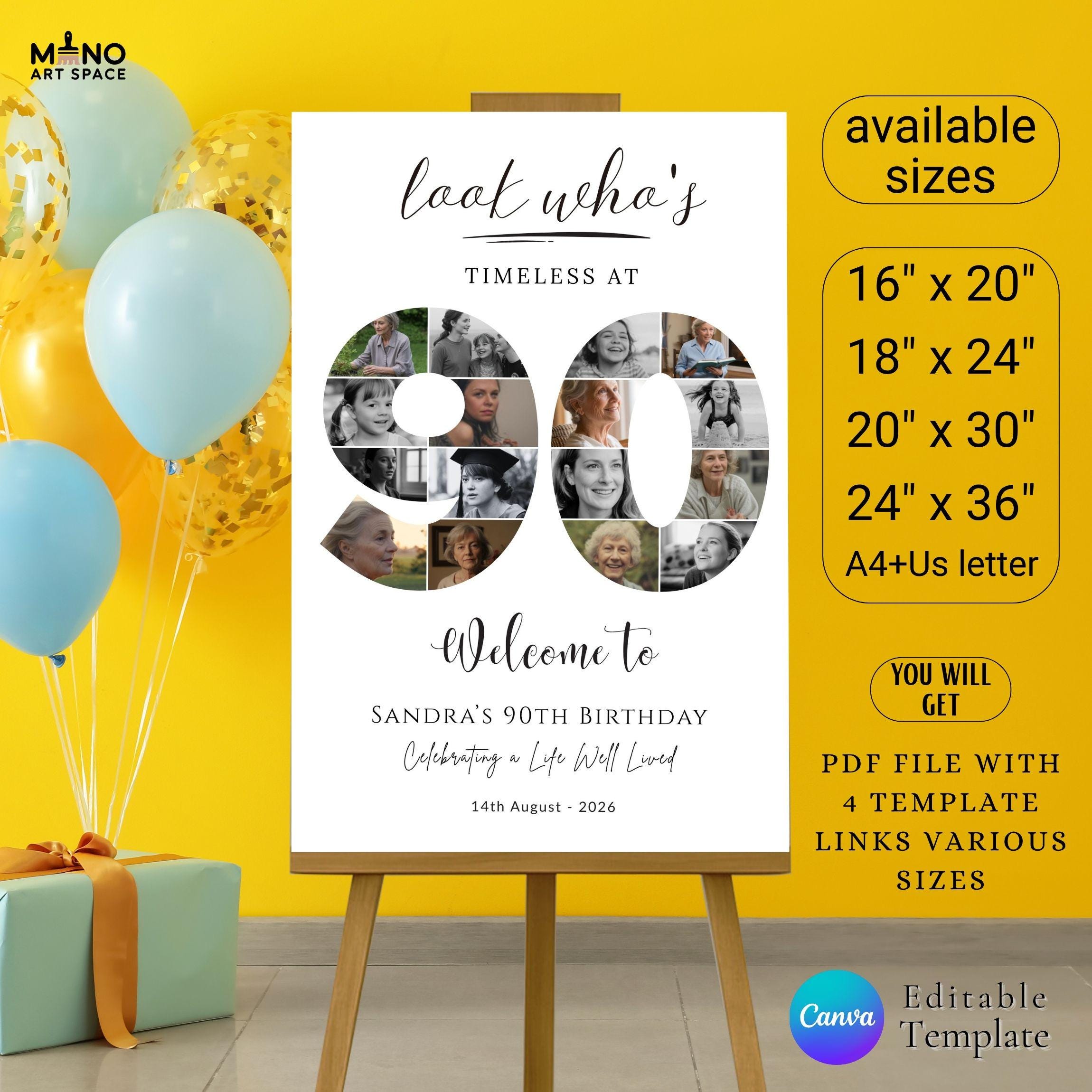 90th Birthday Photo Collage Poster – Editable Welcome Sign (canva ...