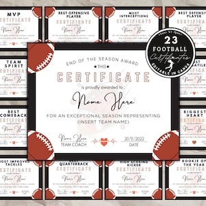 23 American Football Certificates, Canva Template, Editable American