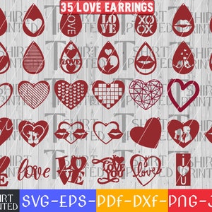 Valentine's Day Earring Bundle Svg, Love Svg, Valentine Day Svg, Hearts Svg, Dxf, Png, Eps, Jpg, Pdf.