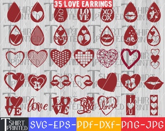 Valentine's Day Earring Bundle Svg, Love Svg, Valentine Day Svg, Hearts Svg, Dxf, Png, Eps, Jpg, Pdf.