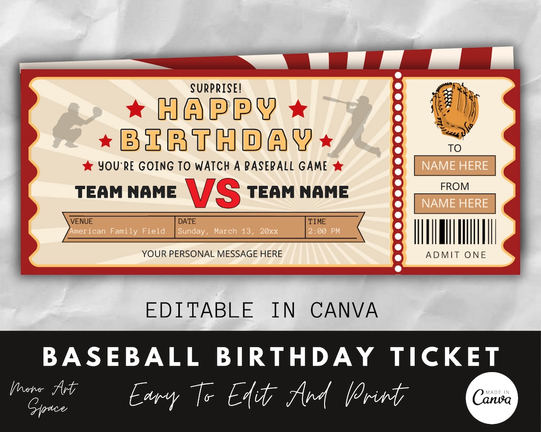 Editable Baseball Tickets, Baseball Custom Tickets, Printable Baseball Editable Baseball Tickets, Baseball Custom Tickets, Printable Baseball