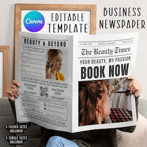 Business Newspaper, Editable Canva Business Newspaper Template, Beauty Salon Newspaper, Business Announcement, Photoshoot Newspaper
