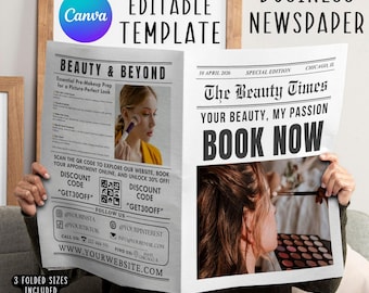 Editable Business Newspaper Template, Beauty Salon Announcement (Canva)