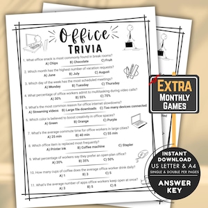 Office Trivia Game, Fun Work Quiz with Answer Key (Printable PDF)
