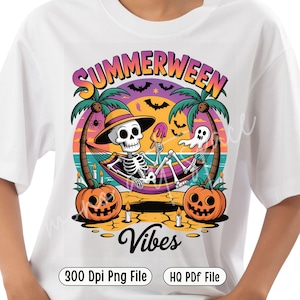 Summerween Vibes PNG – Skeleton on Hammock with Popsicle, Spooky Beach Sublimation, Halloween Vacation Clipart, Gothic Tropical Art