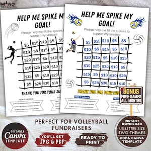 Volleyball Fundraiser Game, Editable Donation Tracker Template, Sports Team Fundraising Sheet PDF Canva, Bonus 12 Free Trivia Games