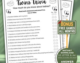 Twins Trivia Game, Baby Shower Party (Printable PDF)