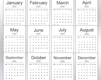 2026 Printable Calendar Bundle: Minimalist Monthly Planner (Digital Download)