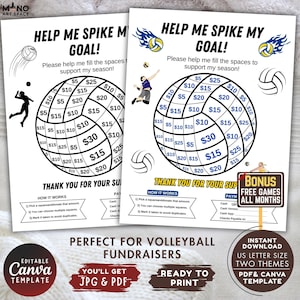 Volleyball Fundraiser Game, Editable Donation Tracker Template, Sports Team Fundraising Sheet PDF Canva, Bonus 12 Free Trivia Games