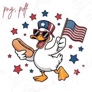 Funny 4th of July Goose PNG, Patriotic Duck with Flag and Hotdog, Boy 4th July Sublimation, Cute Independence Day Design, Digital Download