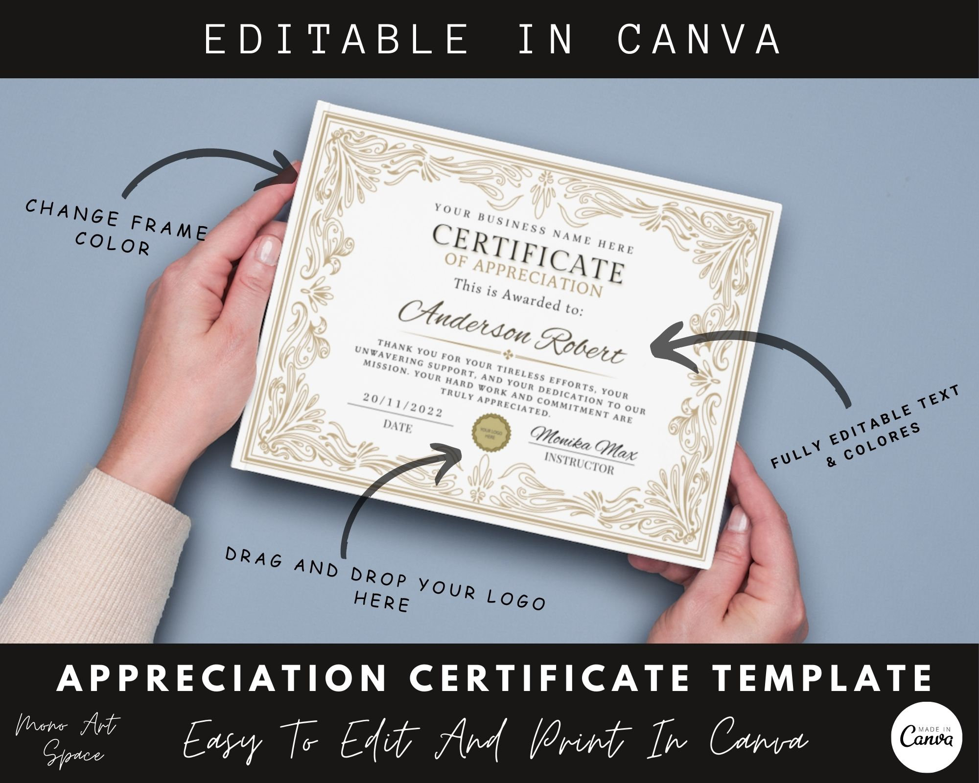 Editable Certificate of Appreciation Template, Printable Award (canva ...