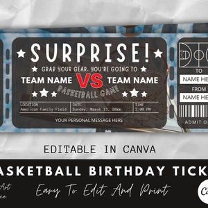 Basketball Custom Tickets, druckbare Basketball Tickets, Canva Template, Basketball Ticket, Basketball Geburtstag Überraschung, Sport Tickets.