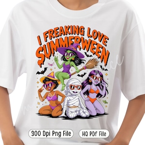 I Freaking Love Summerween PNG – Cute Halloween Girls Clipart, Beach Witch Sublimation, Spooky Season Bikini Graphic, Summer Goth Art