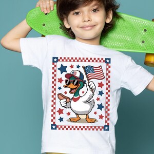 Funny 4th of July Goose PNG, Patriotic Duck with Flag and Hotdog, Boy 4th July Sublimation, Cute Independence Day Design, Digital Download