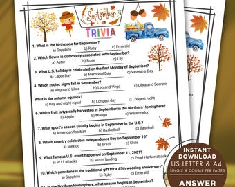 September Trivia Game, Printable September Quiz, Fall Party Game, Fall ...