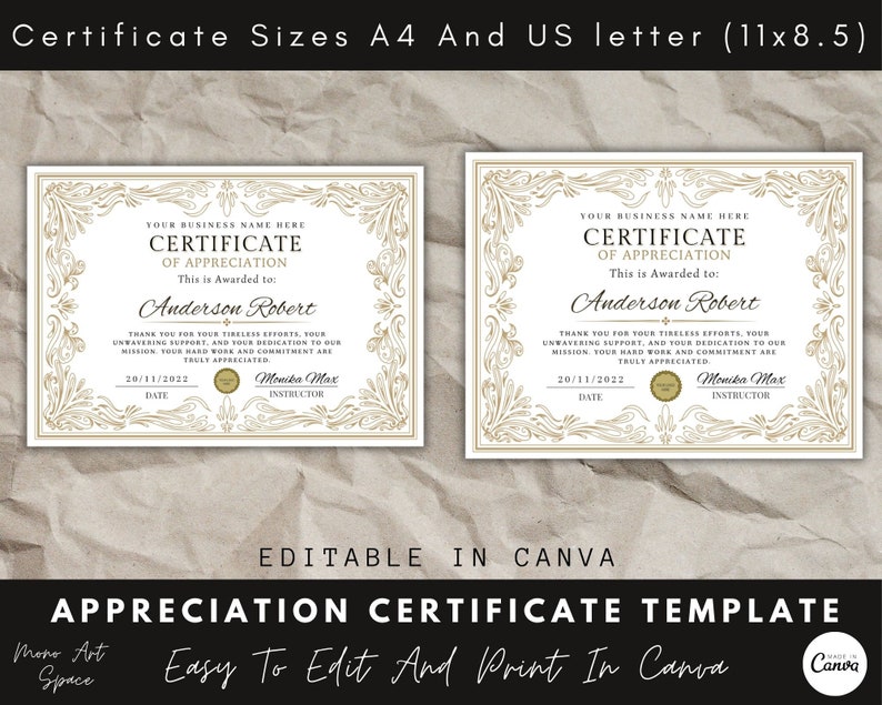 Editable Certificate of Appreciation Template, Printable Award (canva ...