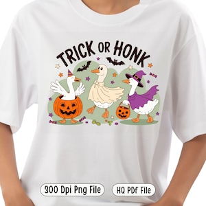 Trick or Honk Goose PNG – Cute Halloween Goose Sublimation, Funny Fall Animal Shirt Design, Spooky Costume Ducks Printable, 300 DPI PNG