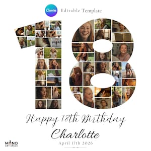 18th Birthday Photo Collage: Editable Milestone Sign, Canva Template (PDF Download)