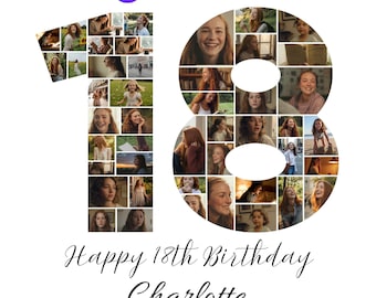 18th Birthday Photo Collage: Editable Milestone Sign, Canva Template (PDF Download)