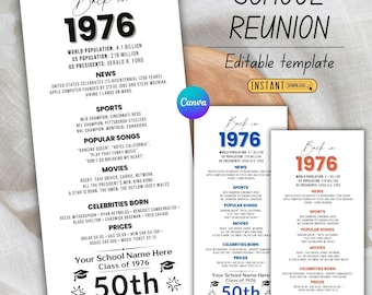 Marcador de la reunión de preparatoria de 1976: recuerdo de la clase número 50 (plantilla de Canva)