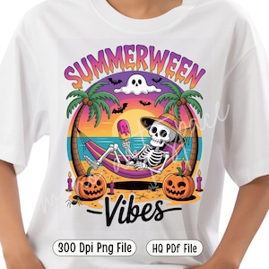 Summerween Vibes PNG – Skeleton on Hammock with Popsicle, Spooky Beach Sublimation, Halloween Vacation Clipart, Gothic Tropical Art