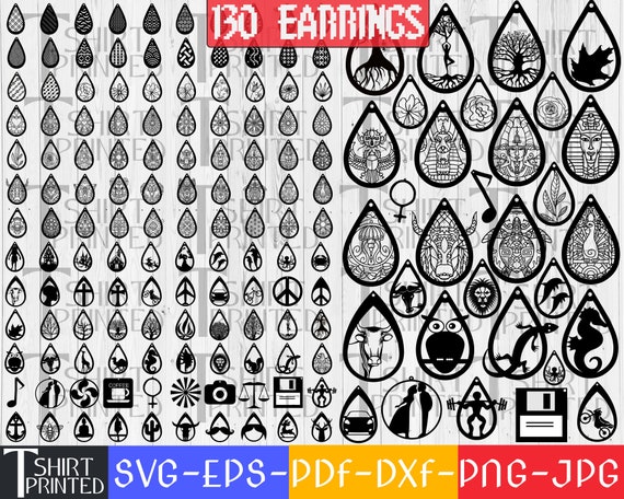 Leather earring svg bundle Wood necklace template Faux Acrylic pendant svg Jewelry Cut Files dxf png eps