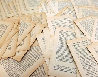Paper pack 50 genuine vintage French pages from 5 old books Vintage text pages Ephemera pack of mixed vintage papers