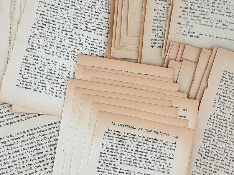 Paper pack 50 genuine vintage French pages from 5 old books Vintage text pages Ephemera pack of mixed vintage papers