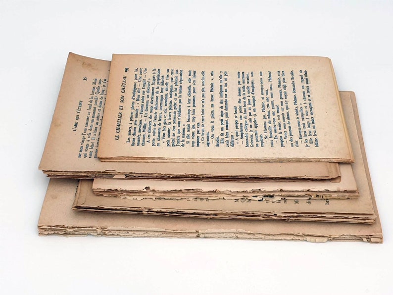 Paper pack 50 genuine vintage French pages from 5 old books Vintage text pages Ephemera pack of mixed vintage papers