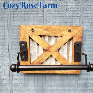 Farmhouse Wood and Metal Toilet Paper Holder Stained or Painted for big rolls