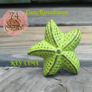 May include: A key lime green starfish-shaped decorative object with a textured surface and brown accents. The image includes the text "Cozy Rose Farm" and "74 Colors!" near a pink rose.