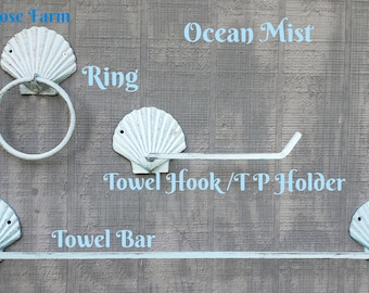 Sea Shell Towel Ring, Towel Hook, TP Holder and Towel Bar for your Nautical Beach Tropical Bath